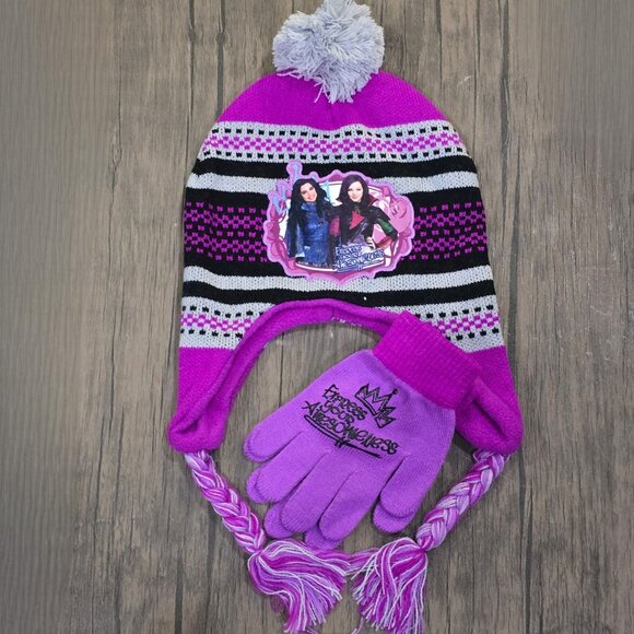 Disney Descendants ✦ Winter Hat & Gloves Set ✦ Pom-Pom Design Purple & Black - Picture 4 of 9